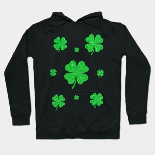 St Patricks Day, 4 Leaf Bright Green Faux Glitter Clovers Hoodie